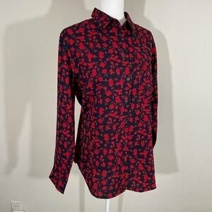 MNG sz 6 shirt style top red blue print long sleeves